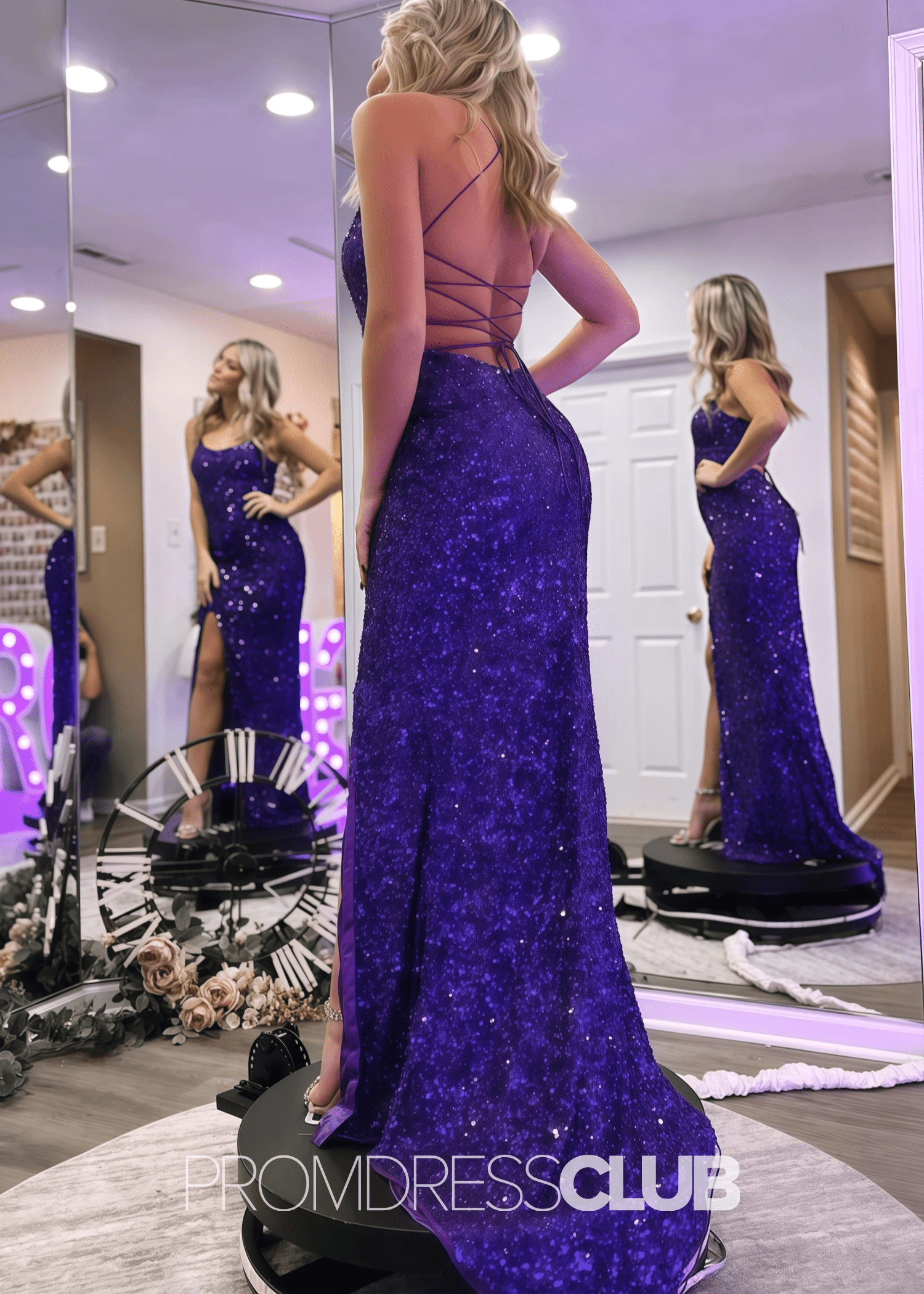 Julie |Purple Long Prom Dresses Near Me With Sequins Mermaid Strapless Slit - Price #price_variant_lowest# - Purple - PromDressClub