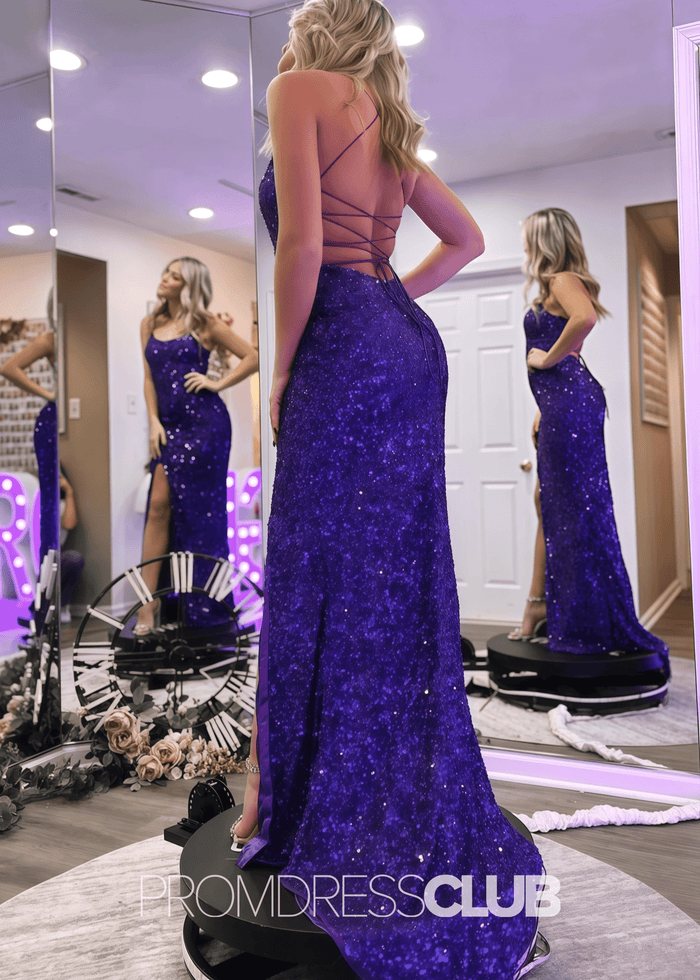 Julie |Purple Long Prom Dresses Near Me With Sequins Mermaid Strapless Slit - Price #price_variant_lowest# - Purple - PromDressClub