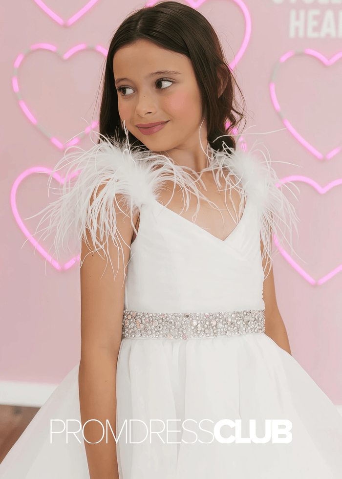 karen | Beaded White Feathers Pageant Dresses for Girls - Price #price_variant_lowest# - White - PromDressClub