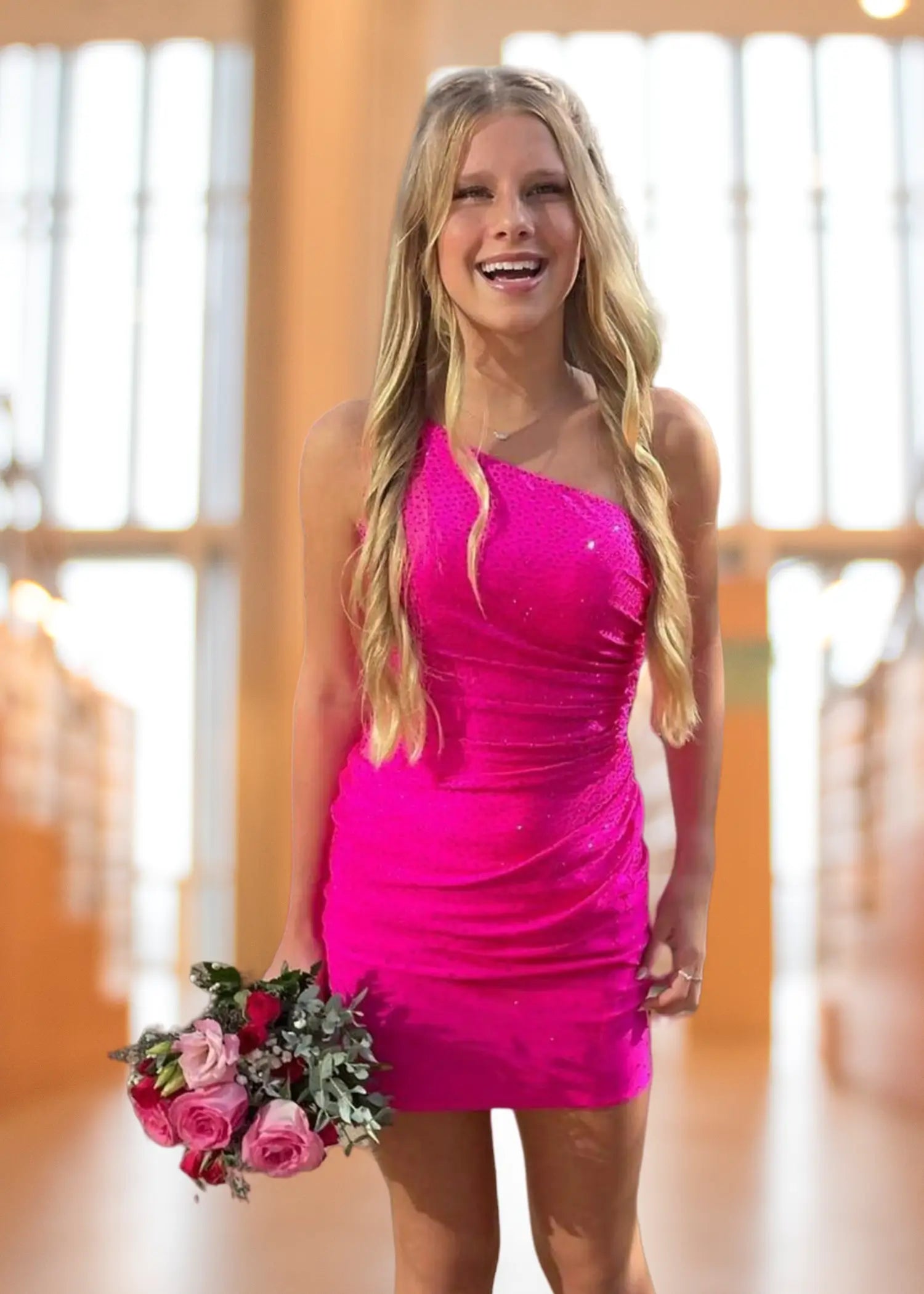 Kate |Sheath One Shoulder Short Fuchsia Homecoming Dress - Fuchsia - PromDressClub