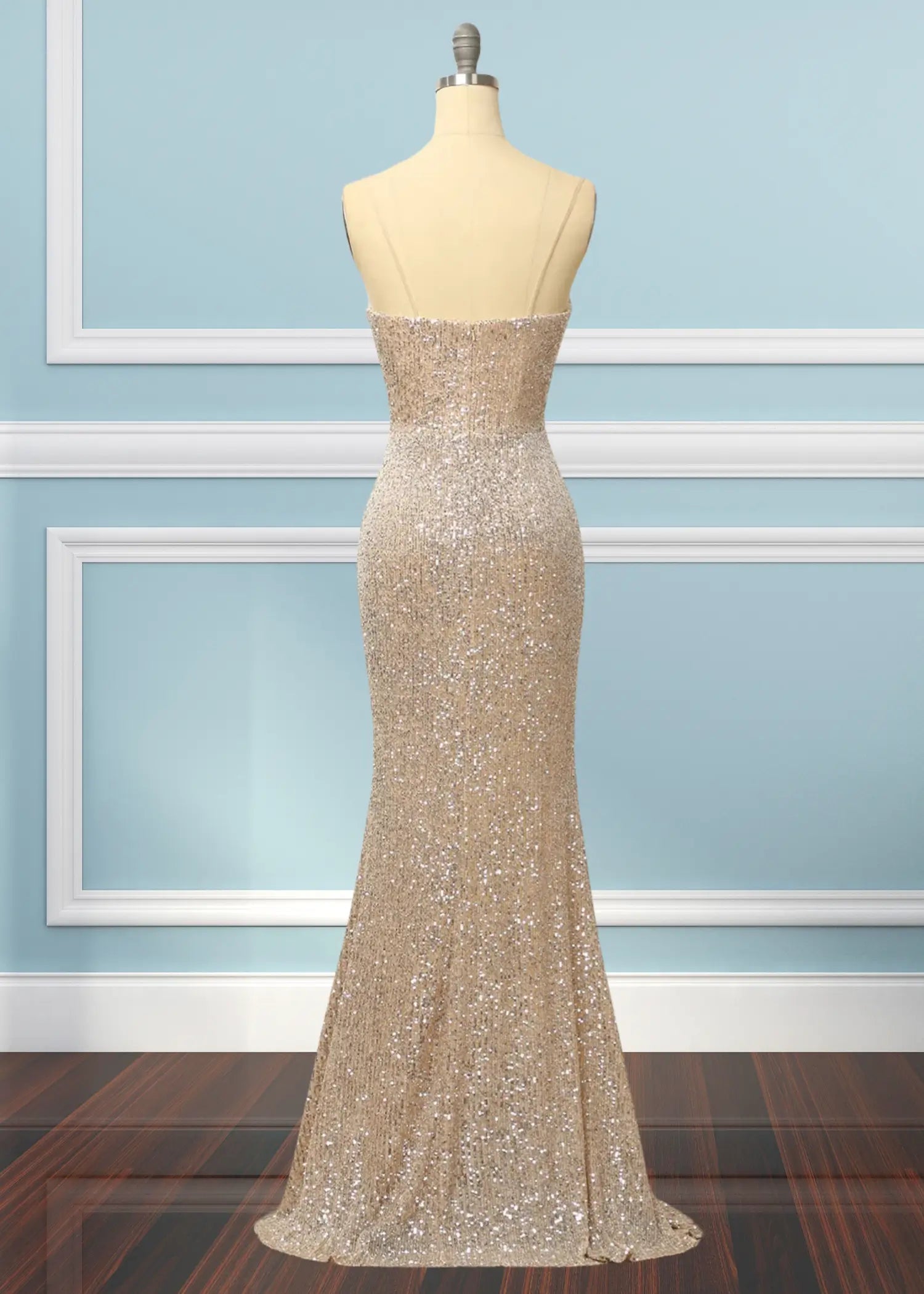 Kate | Strapless Champagne Sequin Mermaid Prom Dress Split - Champagne - PromDressClub