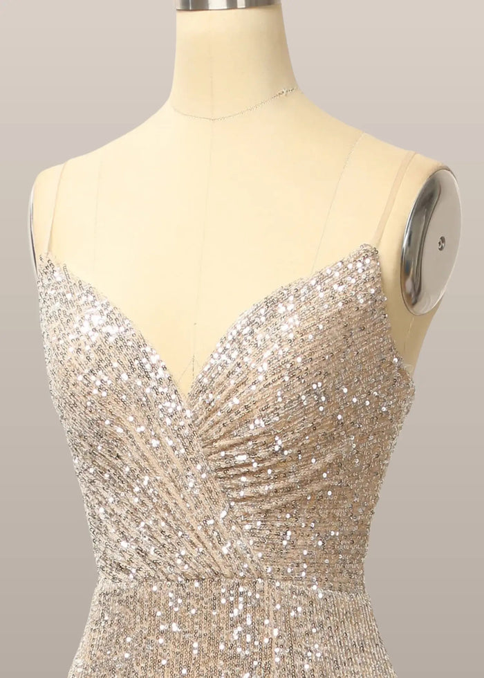 Kate | Strapless Champagne Sequin Mermaid Prom Dress Split - Champagne - PromDressClub