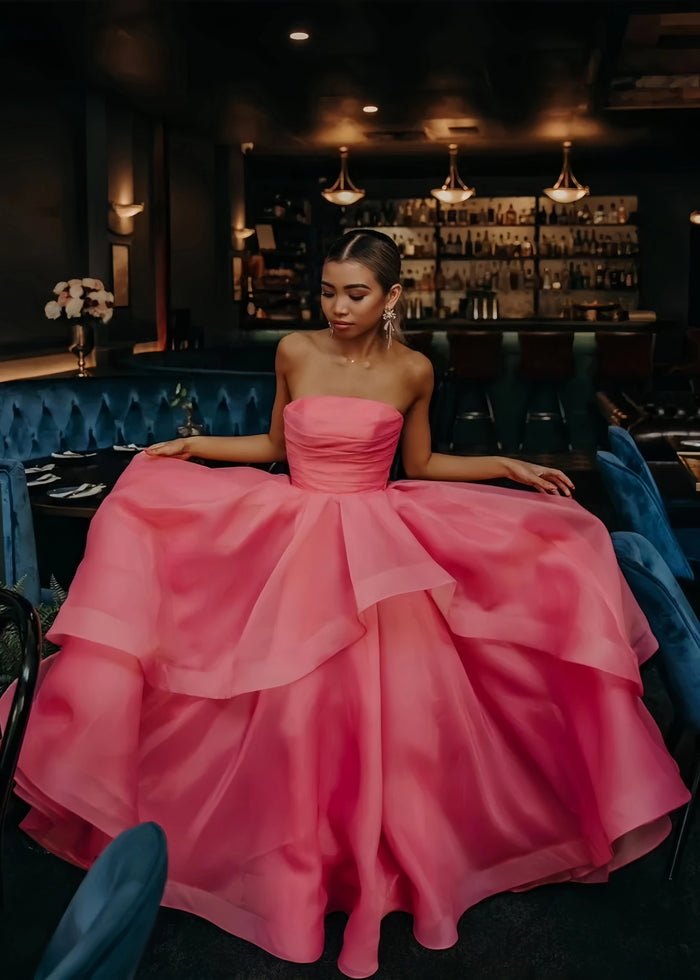Katie | A Line Strapless Hot Pink Corset for Tulle Prom Dress - Peach - PromDressClub