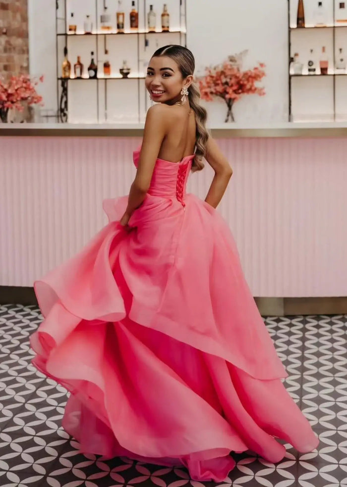 Katie | A Line Strapless Hot Pink Corset for Tulle Prom Dress - Peach - PromDressClub