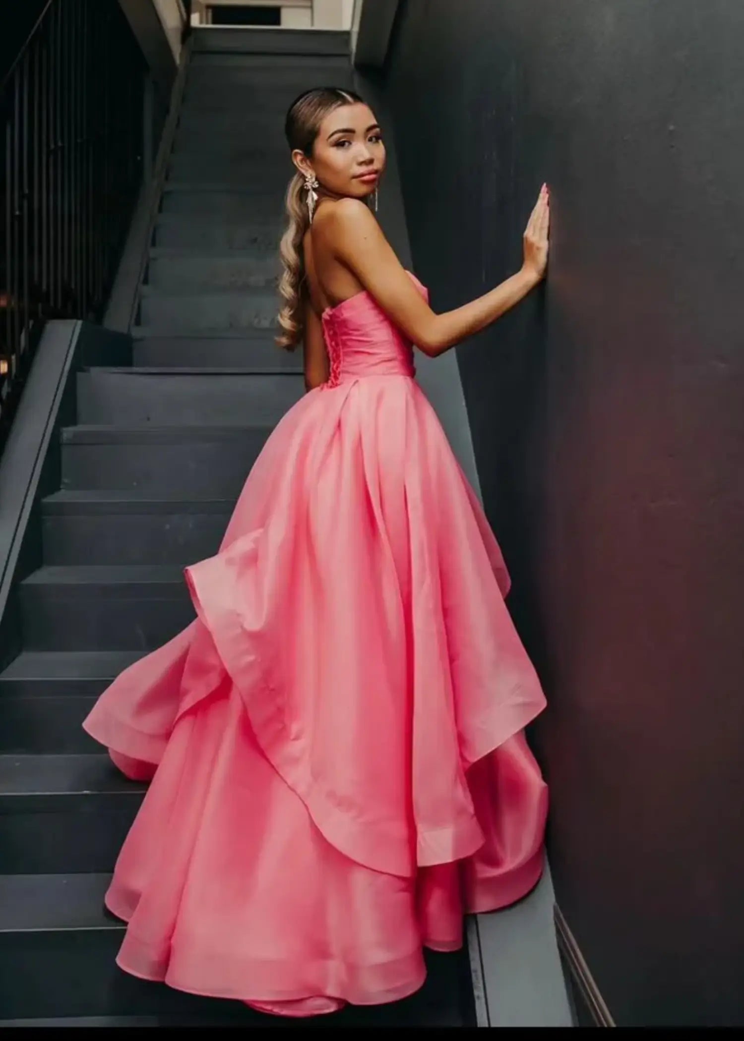 Katie | A Line Strapless Hot Pink Corset for Tulle Prom Dress - Peach - PromDressClub