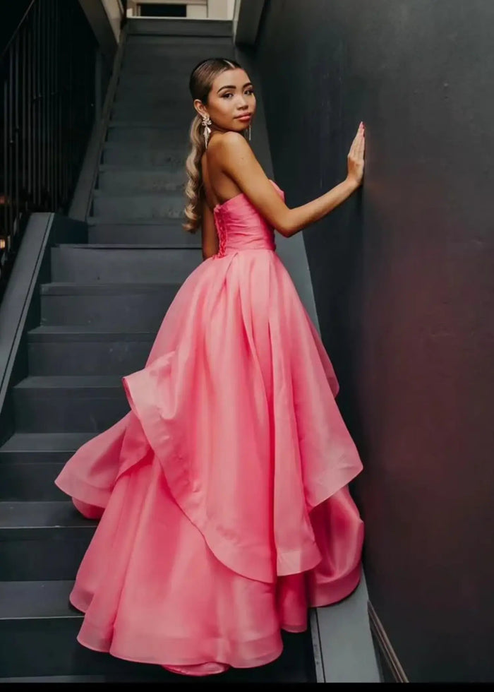 Katie | A Line Strapless Hot Pink Corset for Tulle Prom Dress - Peach - PromDressClub
