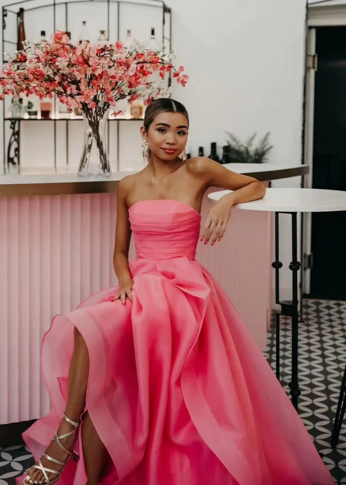 Katie | A Line Strapless Hot Pink Corset for Tulle Prom Dress - Peach - PromDressClub