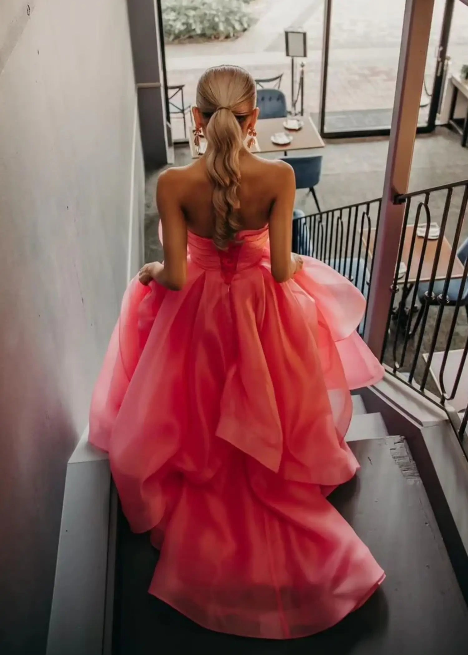 Katie | A Line Strapless Hot Pink Corset for Tulle Prom Dress - Peach - PromDressClub
