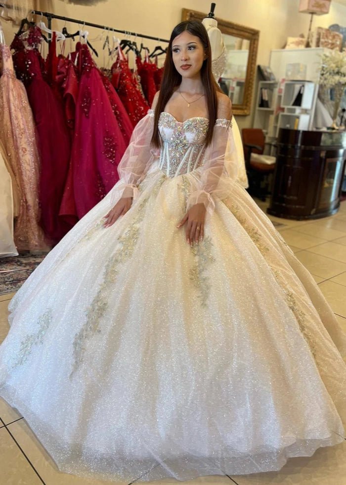 Kaylee | Shine Bright in Champagne Quince Dresses for Your Dream Celebration - Champagne - PromDressClub