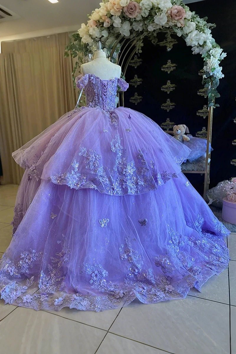 strapless open back dress Berylove Women Purple A Line Homecoming Dress Spaghetti Straps Flowers Tulle Mini Party Dress, Purple / US18W main image 1