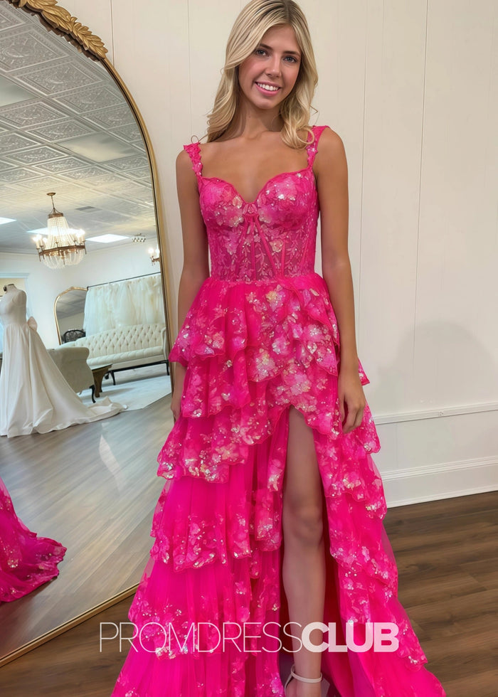 Kristin |Long Fuchsia Prom Dresses Near Me With A Line Off The Shoulder Sequin Tiered Ruffle - Price #price_variant_lowest# - Fuchsia - PromDressClub