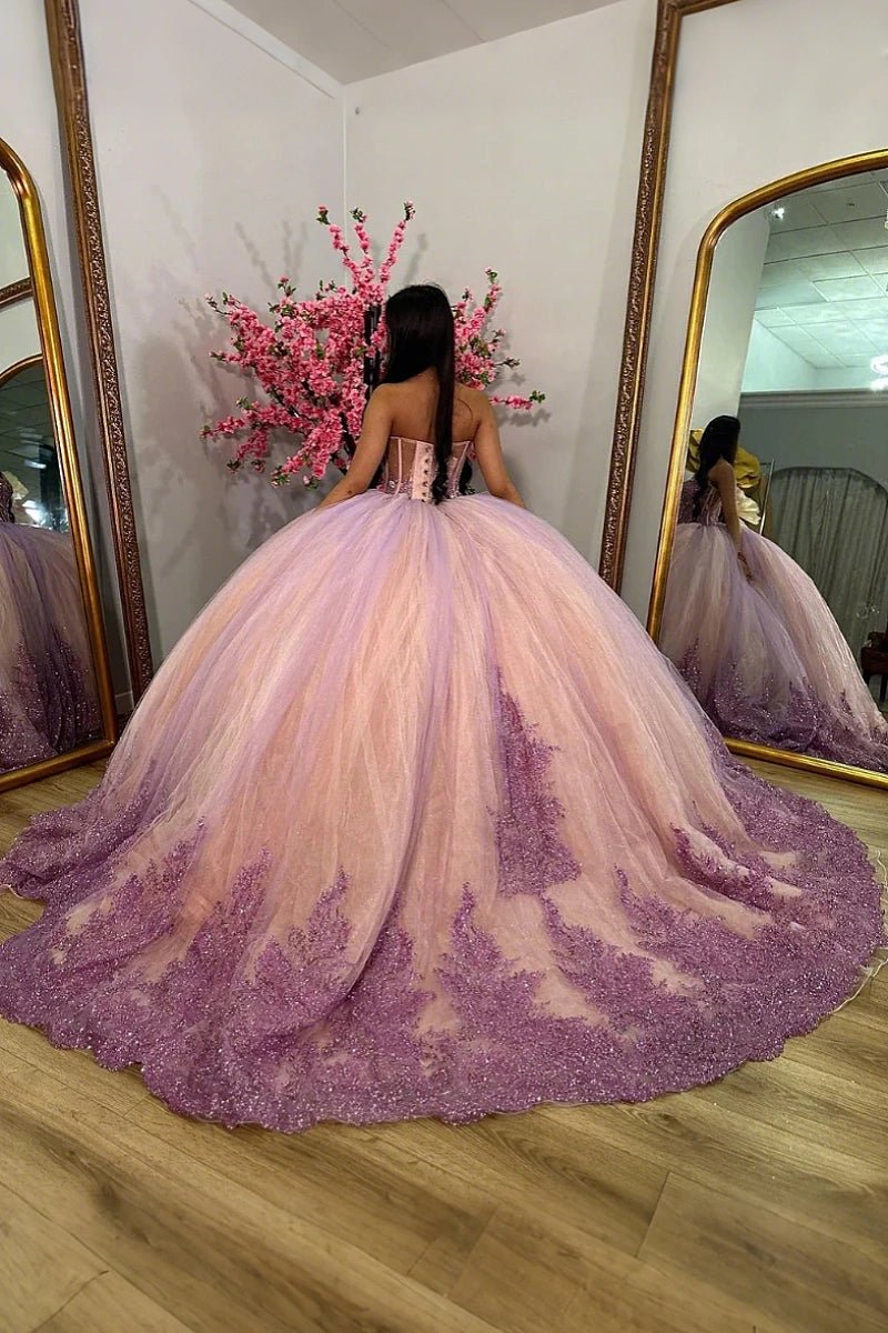 fitted lace wedding dress Sweetheart Ball Gown Princess Lilac Quinceanera Dresses with Detachabl –  Hebebridal