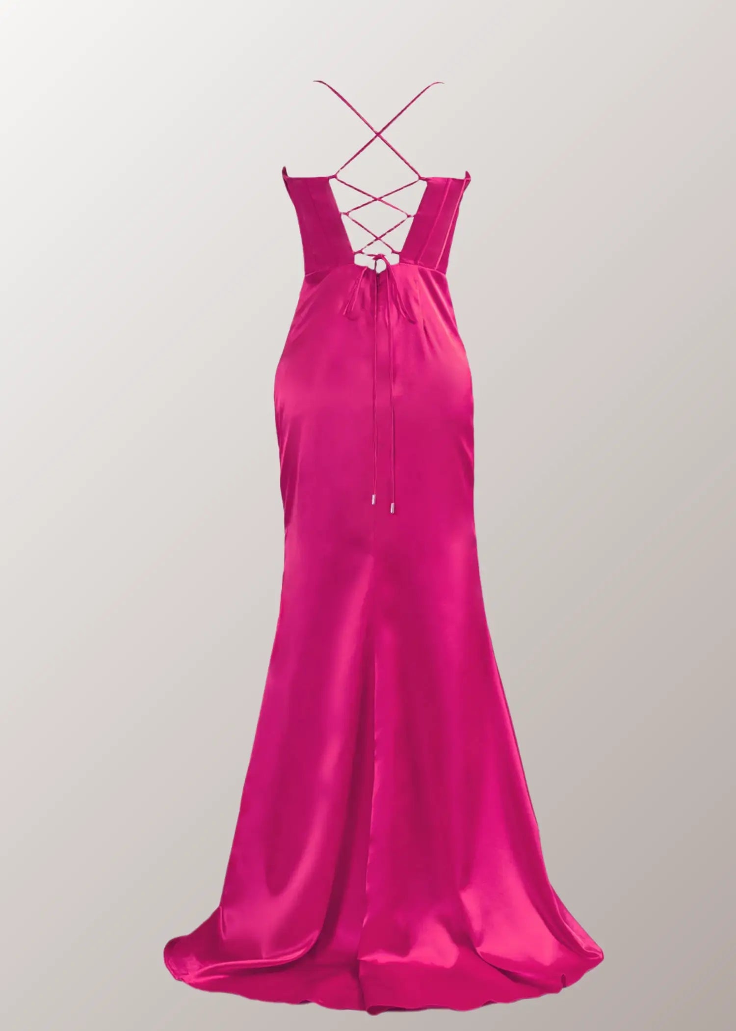 Laura | Mermaid Spaghetti Strap Fuchsia Satin Open Back Prom Dresses with Slit - Fuchsia - PromDressClub