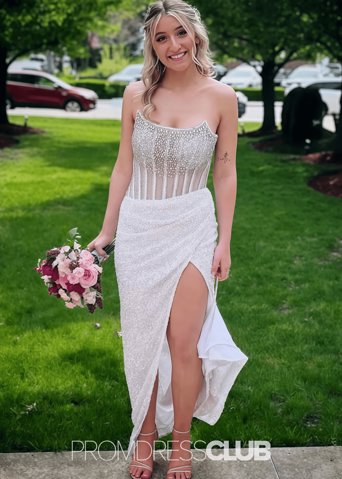 Laura | Mermaid Strapless Pink Sequin Long Prom Dress - Price #price_variant_lowest# - Ivory - PromDressClub