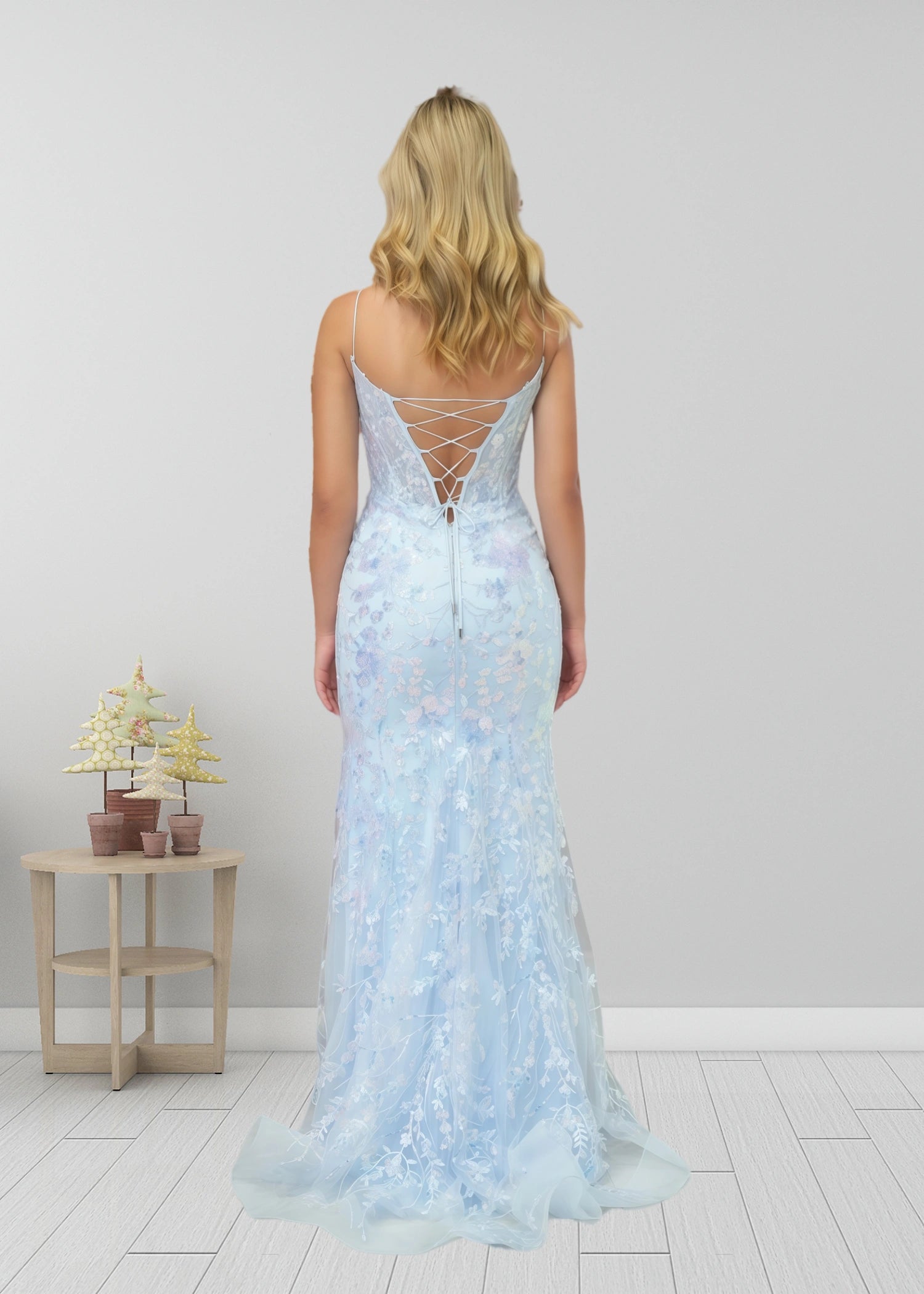 Laurel | Mermaid Light Blue V Neck Corset Sequin Formal Dress - Bady Blue - PromDressClub