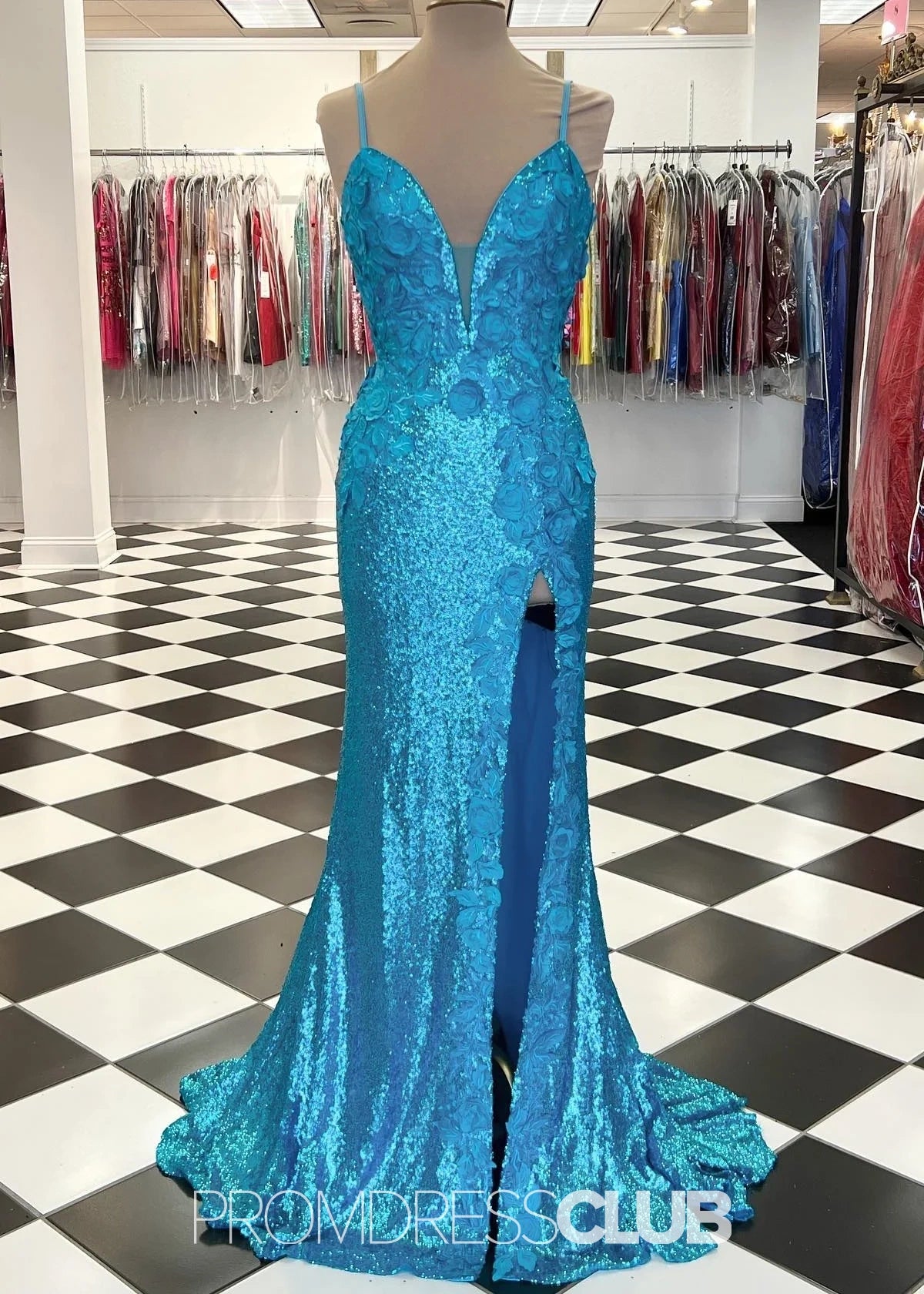 Lauren | Mermaid Light Blue Sequin Long Prom Dress - Price #price_variant_lowest# - Blue - PromDressClub