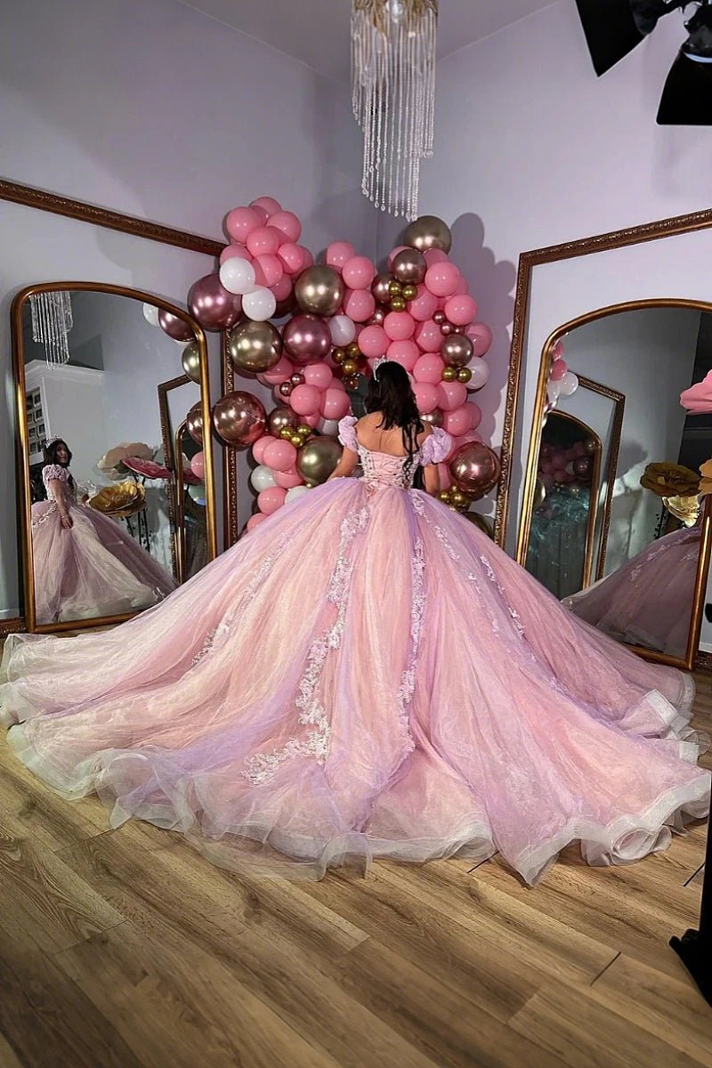 pink ruffle dresses Sweet Tulle Prom Dresses Ruffles Pleated Pink Birthday Outfit P1392