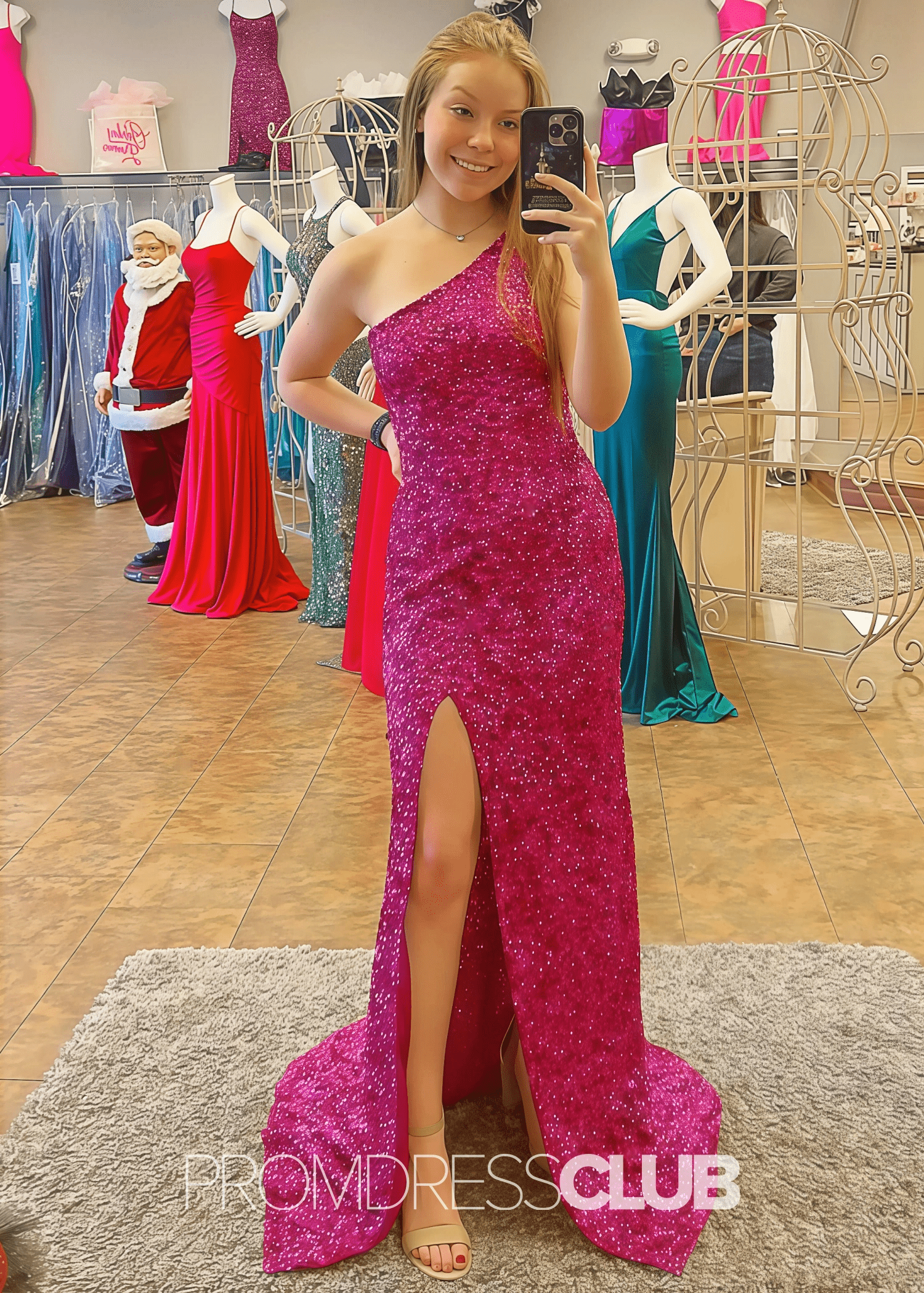 Leila |Long Orange Prom Dresses Near Me With One Shoulder Sequins Mermaid Slit - Price #price_variant_lowest# - Burgundy - PromDressClub