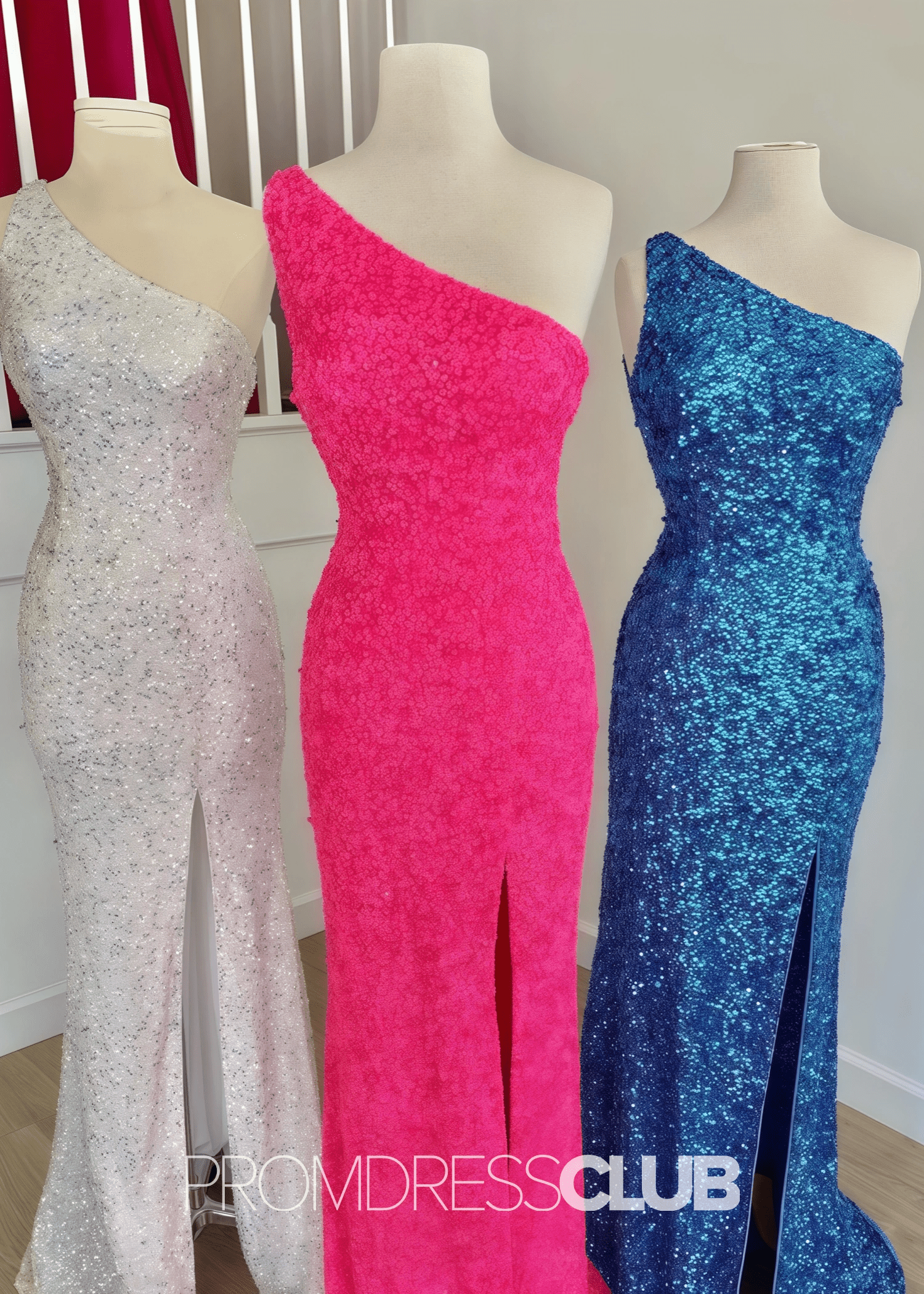 Leila |Long Orange Prom Dresses Near Me With One Shoulder Sequins Mermaid Slit - Price #price_variant_lowest# - White - PromDressClub