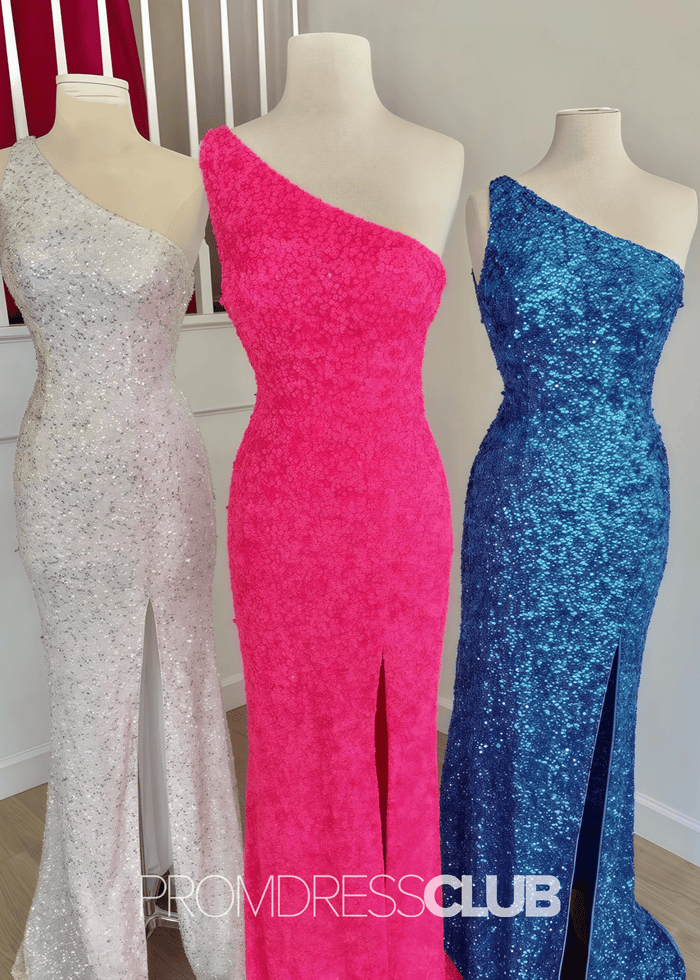 Leila |Long Orange Prom Dresses Near Me With One Shoulder Sequins Mermaid Slit - Price #price_variant_lowest# - White - PromDressClub