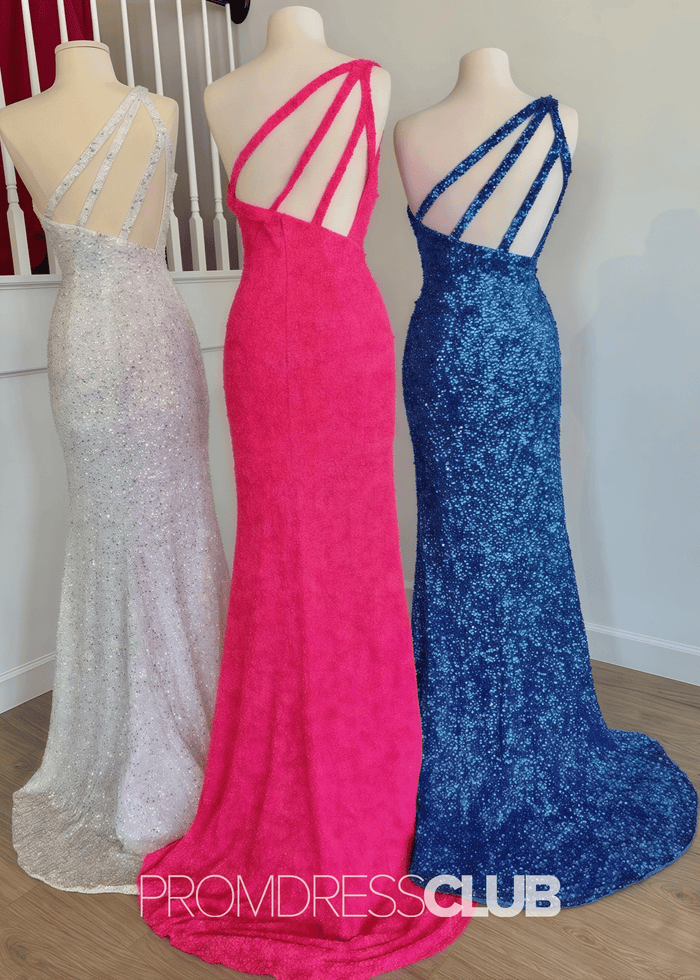 Leila |Long Orange Prom Dresses Near Me With One Shoulder Sequins Mermaid Slit - Price #price_variant_lowest# - White - PromDressClub