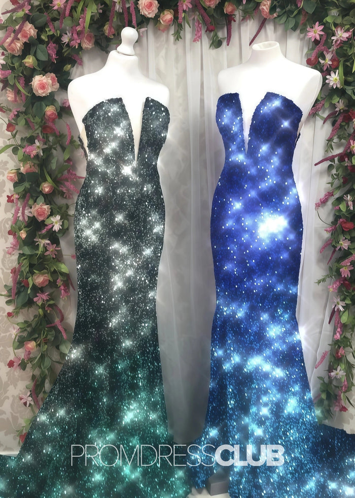 Lesley |Long Green Prom Dresses Near Me With Sequin Strapless V Neck Mermaid - Price #price_variant_lowest# - Blue - PromDressClub