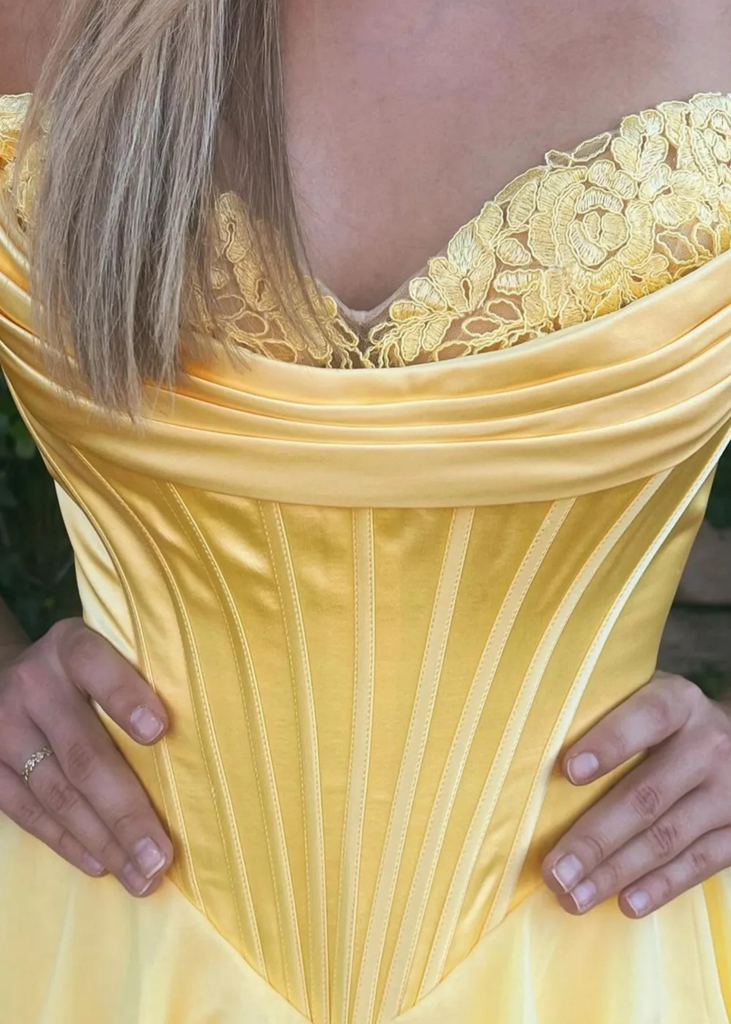 Lesley|A - Line Sweetheart Chiffon Corset Ruffled Long Blue Prom Dress with Slit - Yellow - PromDressClub