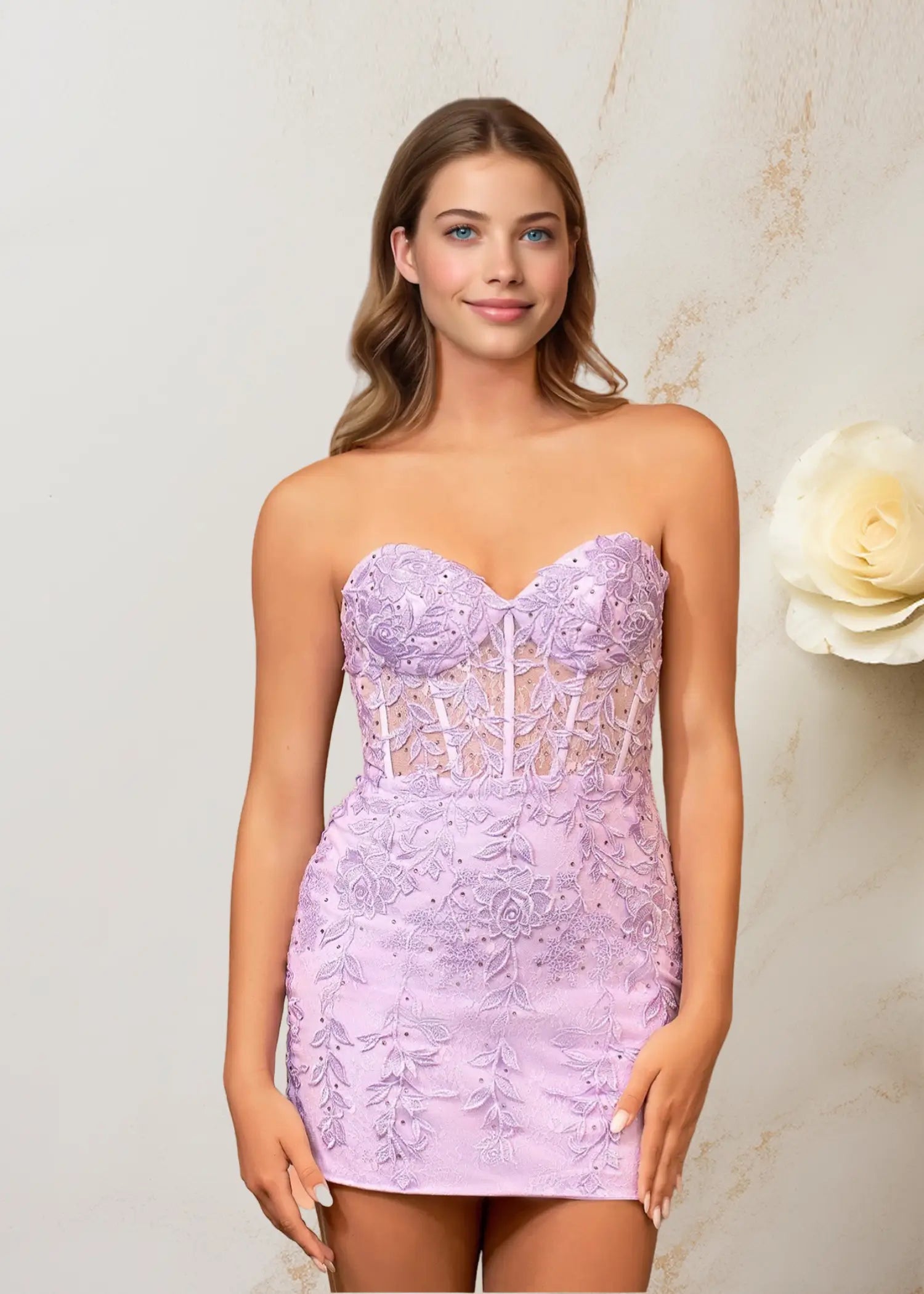 Christie | Bodycon Sweetheart Strapless Corset Short Lavender Homecoming Dress - PromDressClub