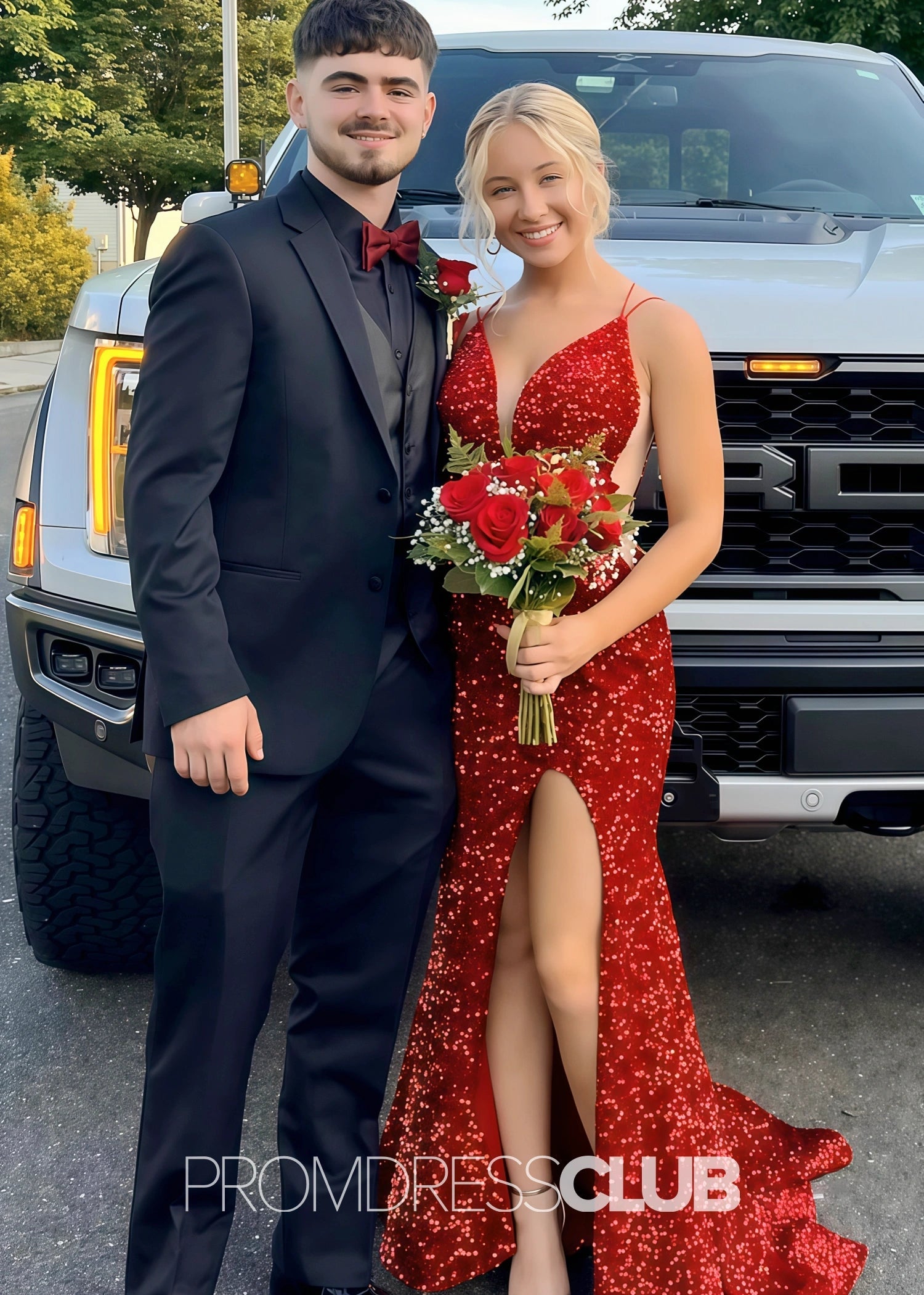 Lilith |Plue Size Royal Blue Long Prom Dresses Near Me With Sequin Strapless V Neck Mermaid Slit - Price #price_variant_lowest# - Red - PromDressClub