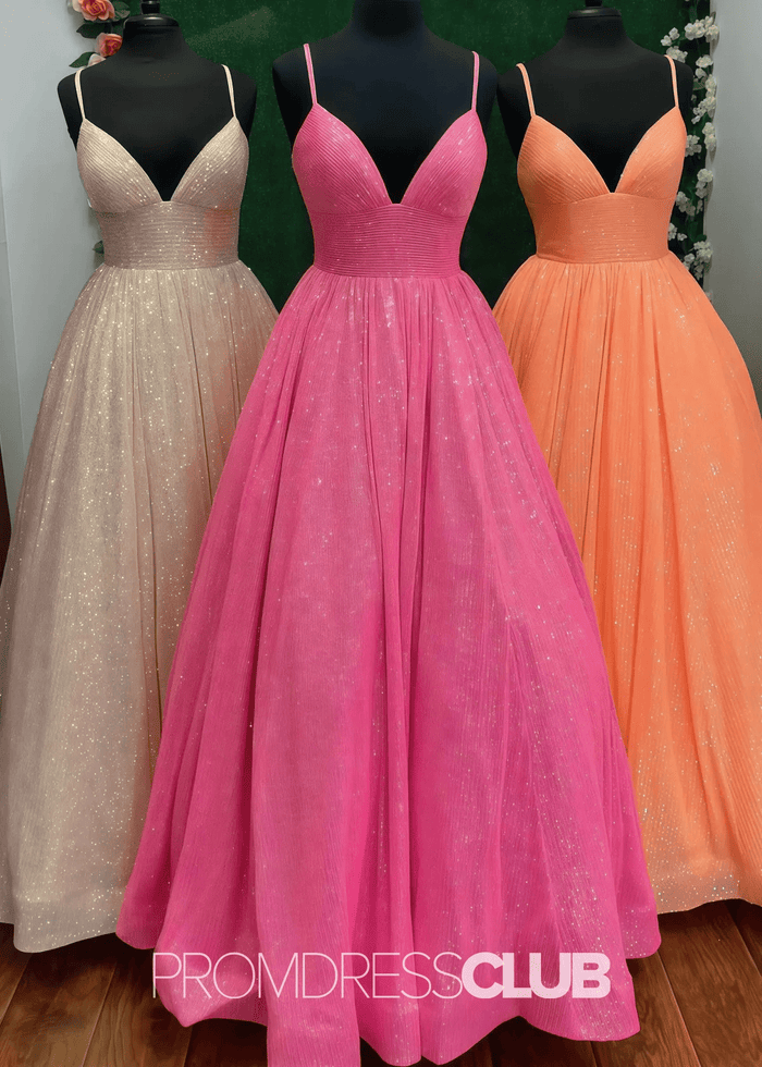 Lindsay |Hot Pink Plus Size Long Prom Dresses Near Me With A - line V Neck Sequins - Price #price_variant_lowest# - Hot Pink - PromDressClub