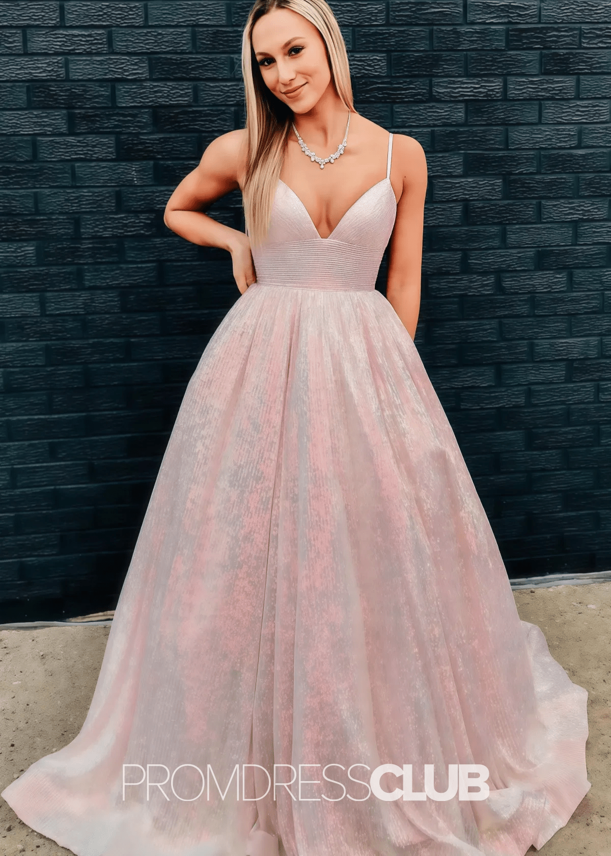 Lindsay |Hot Pink Plus Size Long Prom Dresses Near Me With A - line V Neck Sequins - Price #price_variant_lowest# - Pink - PromDressClub