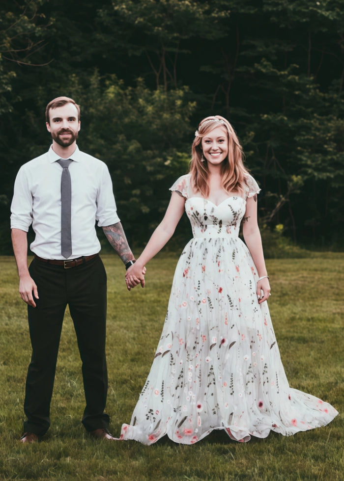 Livia | Discover Timeless Floral Modest Wedding Dresses With Luxe Sleeves Under 1000 - Ivory Floral - PromDressClub