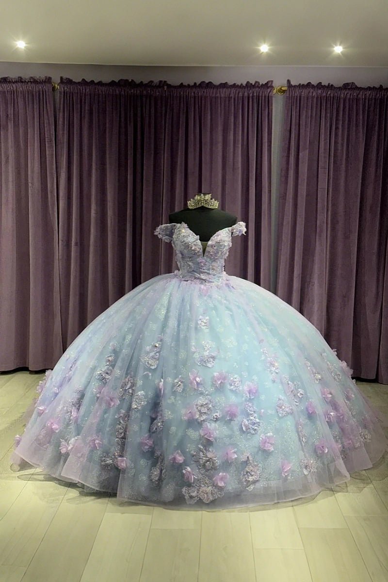 green and purple quince dress Light Green Quinceanera Dresses Ball Gown 3D Butterfly Flower Appliques Sweet 16