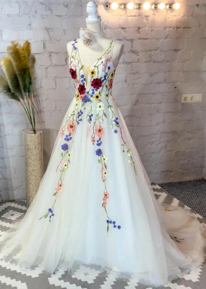 Louisa | Capture Romance: Timeless Flower Wedding Dress for Every Bride - White Floral - PromDressClub