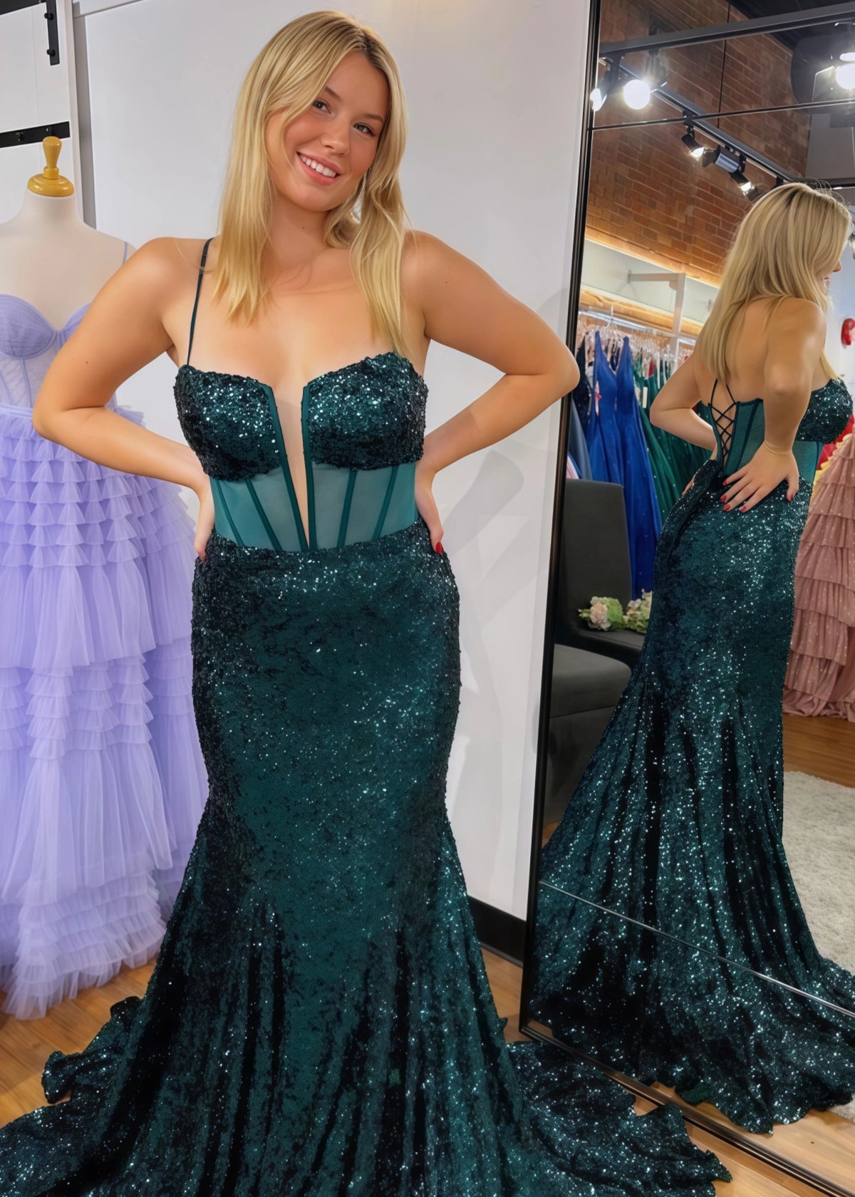 Louise | Trumpet Mermaid Sparkly Emerald Green Sequin Long Prom Dress - Price #price_variant_lowest# - Emerald Green - PromDressClub