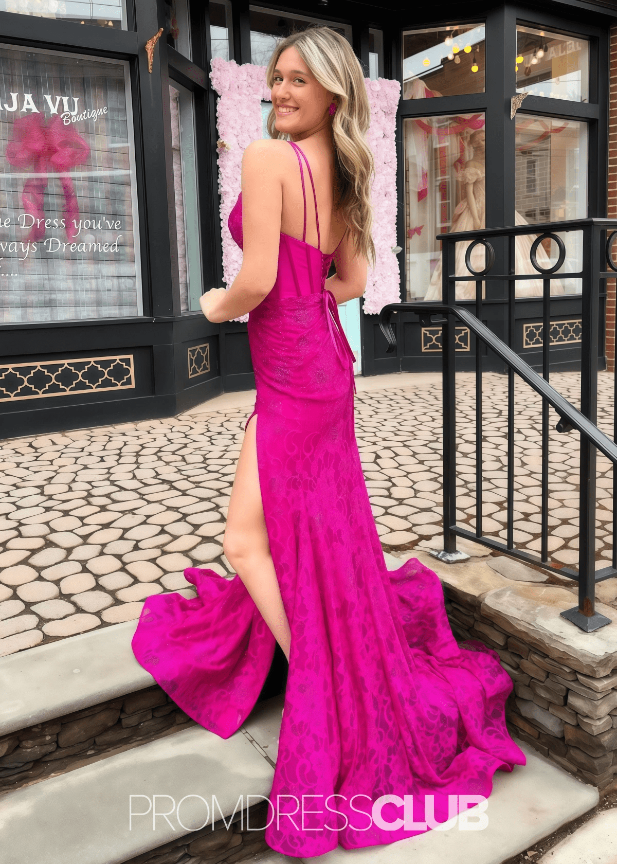 Lucy | Mermaid Appliques Lace Hot Pink Long Prom Dress - Price #price_variant_lowest# - Hot Pink - PromDressClub