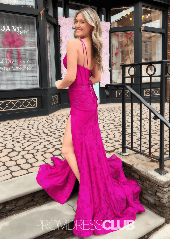 Lucy | Mermaid Appliques Lace Hot Pink Long Prom Dress - Price #price_variant_lowest# - Hot Pink - PromDressClub
