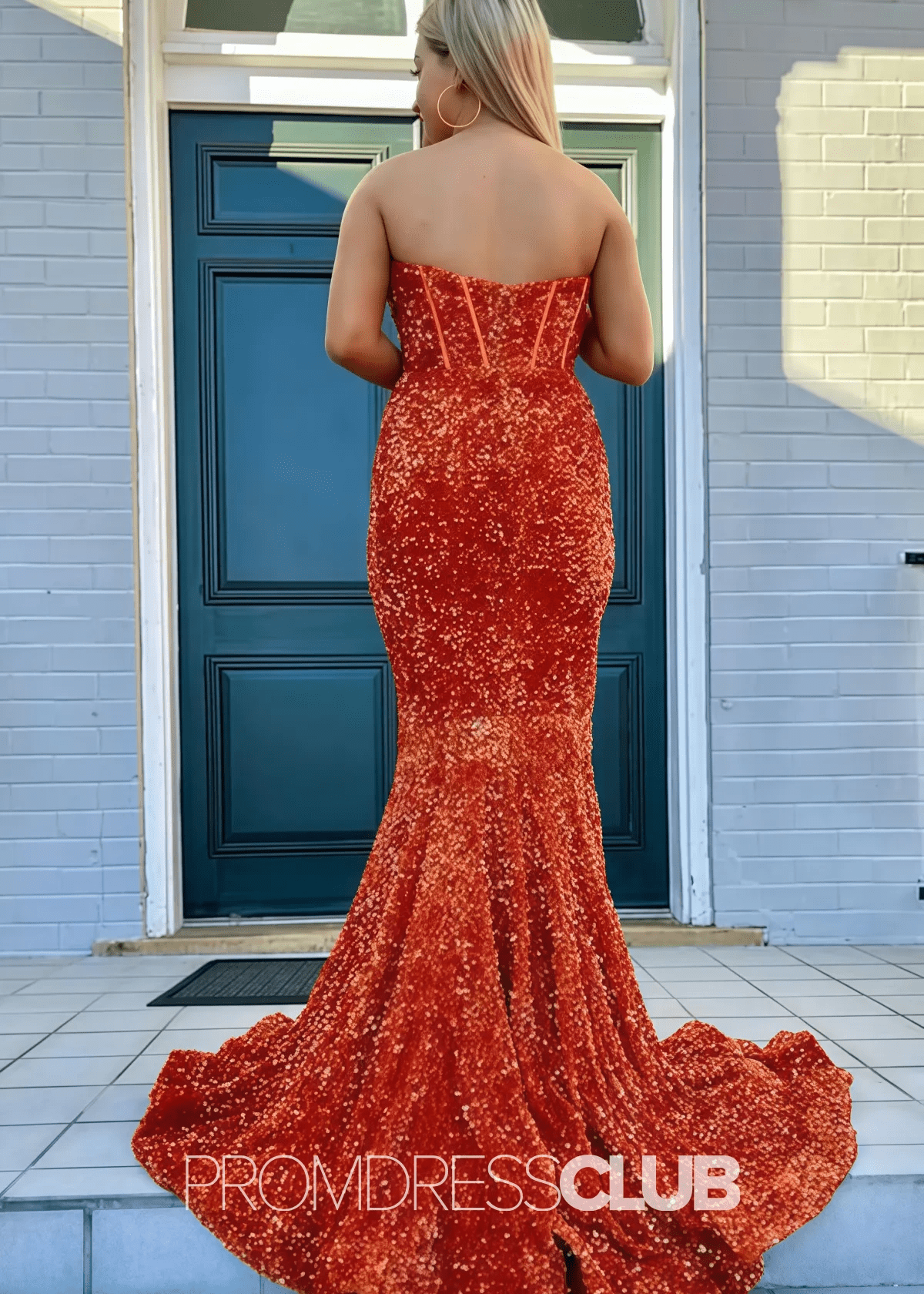 Lydia |Plus Size Orange Long Prom Dresses Near Me With Sheath Sweetheart Sequins Slit - Price #price_variant_lowest# - Orange - PromDressClub