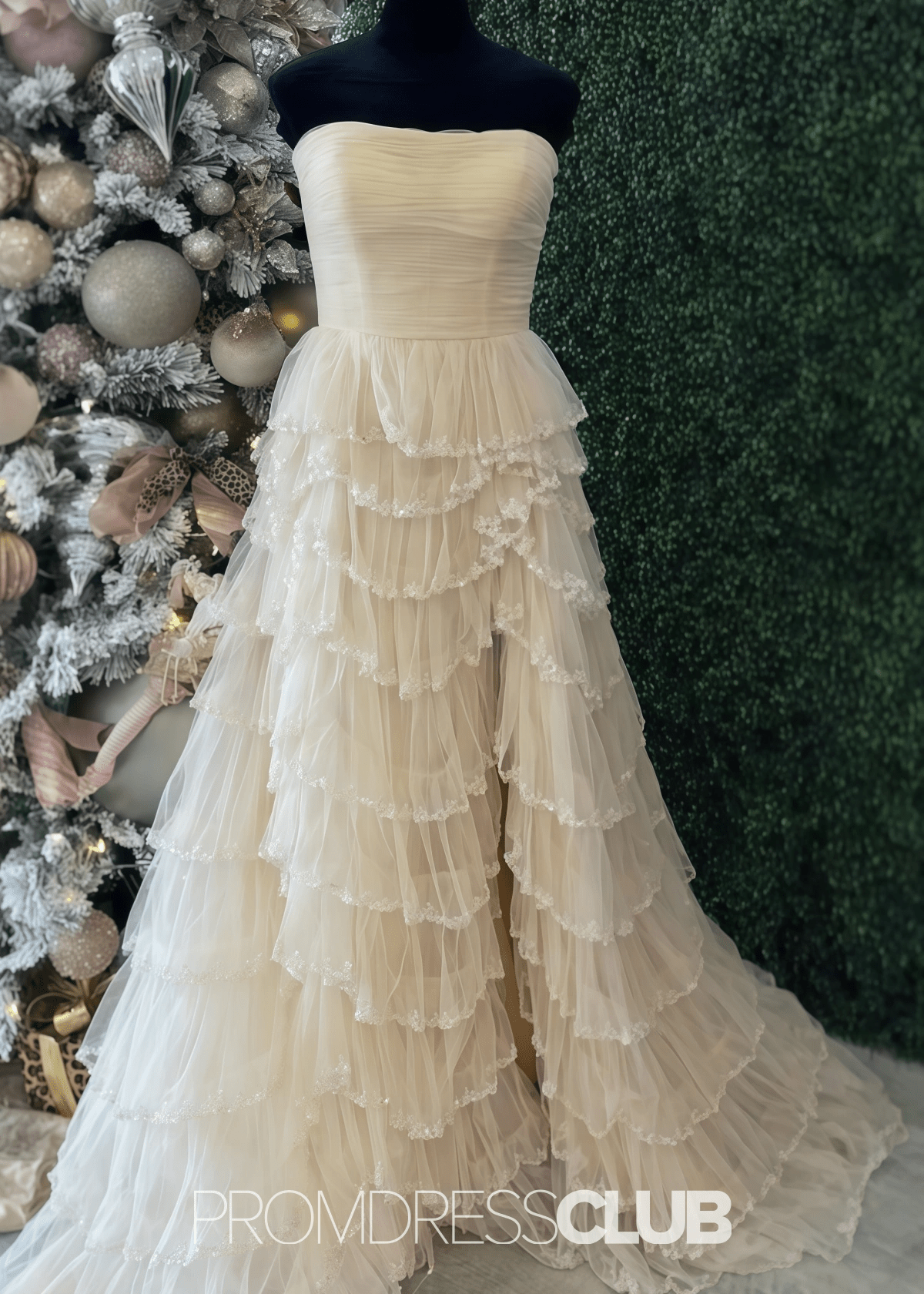 Mabel | A Line Sparkly Tiered Ruffles Light Blue Long Prom Dress - Price #price_variant_lowest# - Champagne - PromDressClub