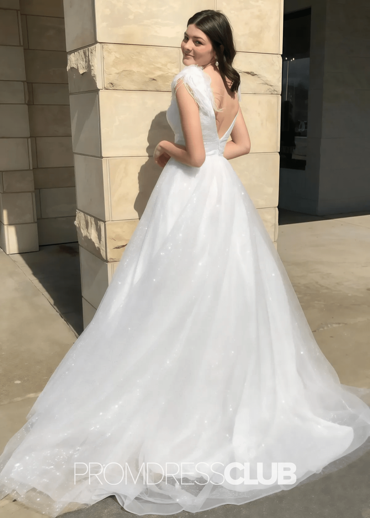 Mabel |Long Black Prom Dresses Near Me With A Line V Neck Sequined Tulle Slit - Price #price_variant_lowest# - White - PromDressClub