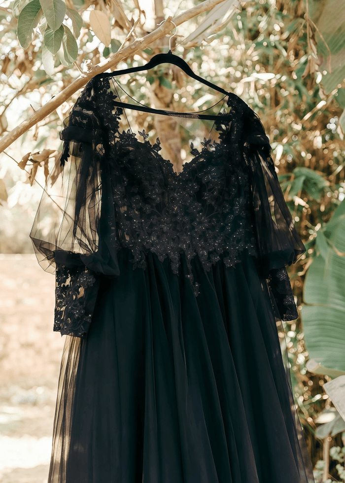 Mabel | Princess Plus Size Long Sleeve Corset Black Dress for Wedding - Black - PromDressClub