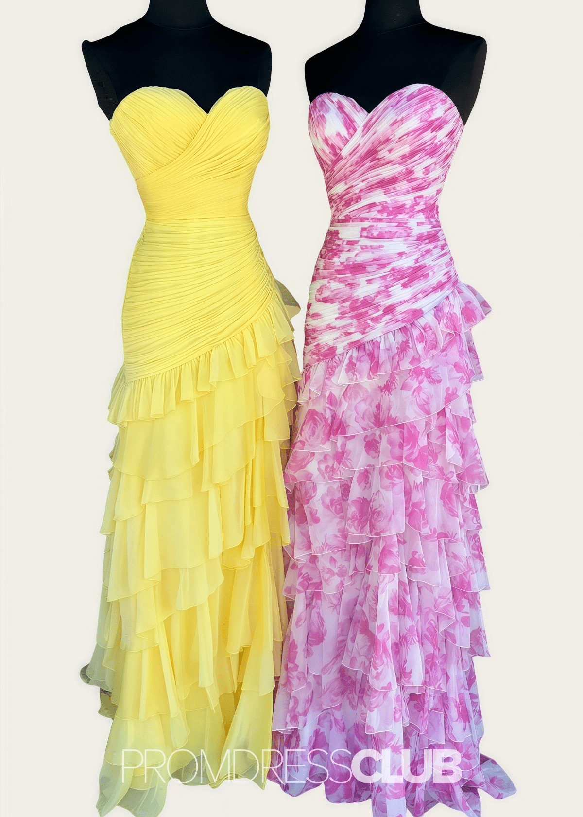 Madeline | White and Pink Floral Mermaid Tiered Prom Dress Long - Price #price_variant_lowest# - Yellow Floral - PromDressClub