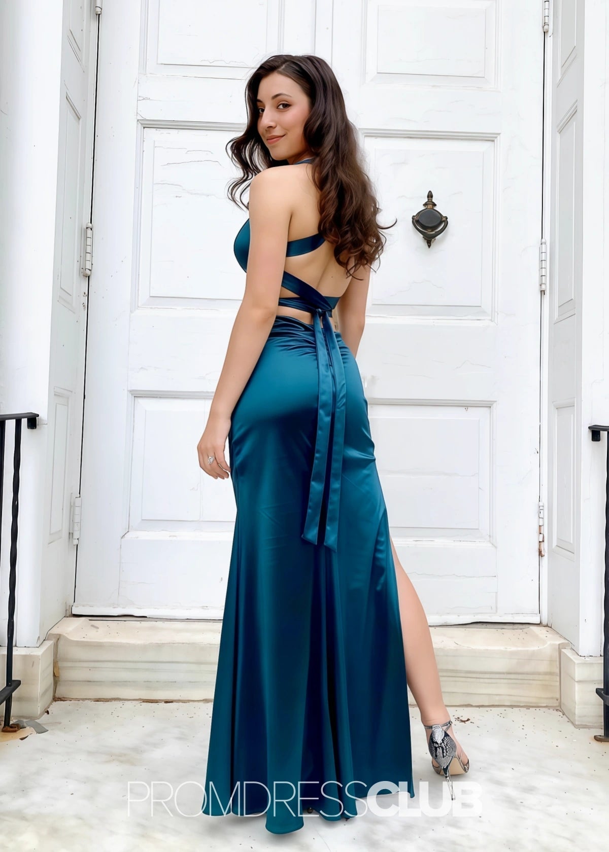 Mag | Mermaid Emerald Green Satin Long Formal Dress Near Me - Price #price_variant_lowest# - Ink Blue - PromDressClub
