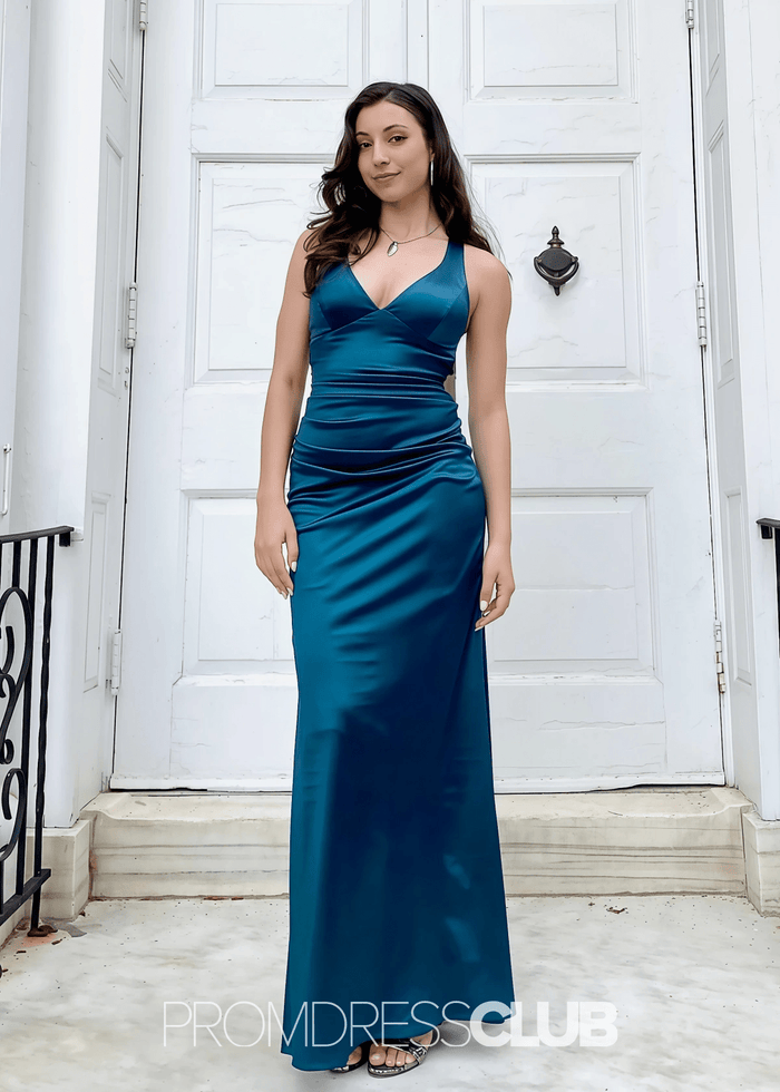 Mag | Mermaid Emerald Green Satin Long Formal Dress Near Me - Price #price_variant_lowest# - Ink Blue - PromDressClub