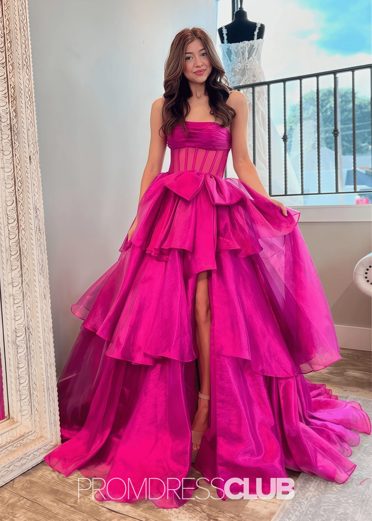 Maggie | A Line Strapless Black Long Prom Dress Near Me - Price #price_variant_lowest# - Hot Pink - PromDressClub