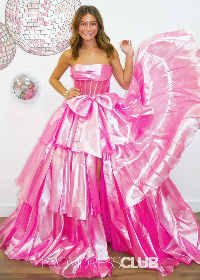 Maggie | A Line Strapless Black Long Prom Dress Near Me - Price #price_variant_lowest# - Pink - PromDressClub