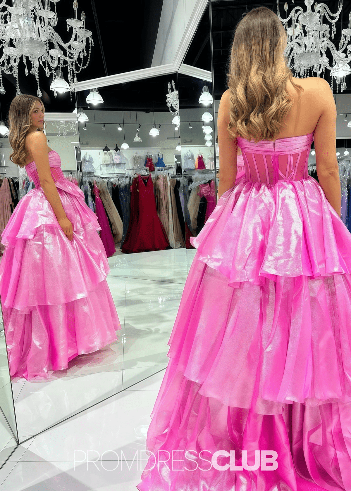 Maggie | A Line Strapless Black Long Prom Dress Near Me - Price #price_variant_lowest# - Pink - PromDressClub