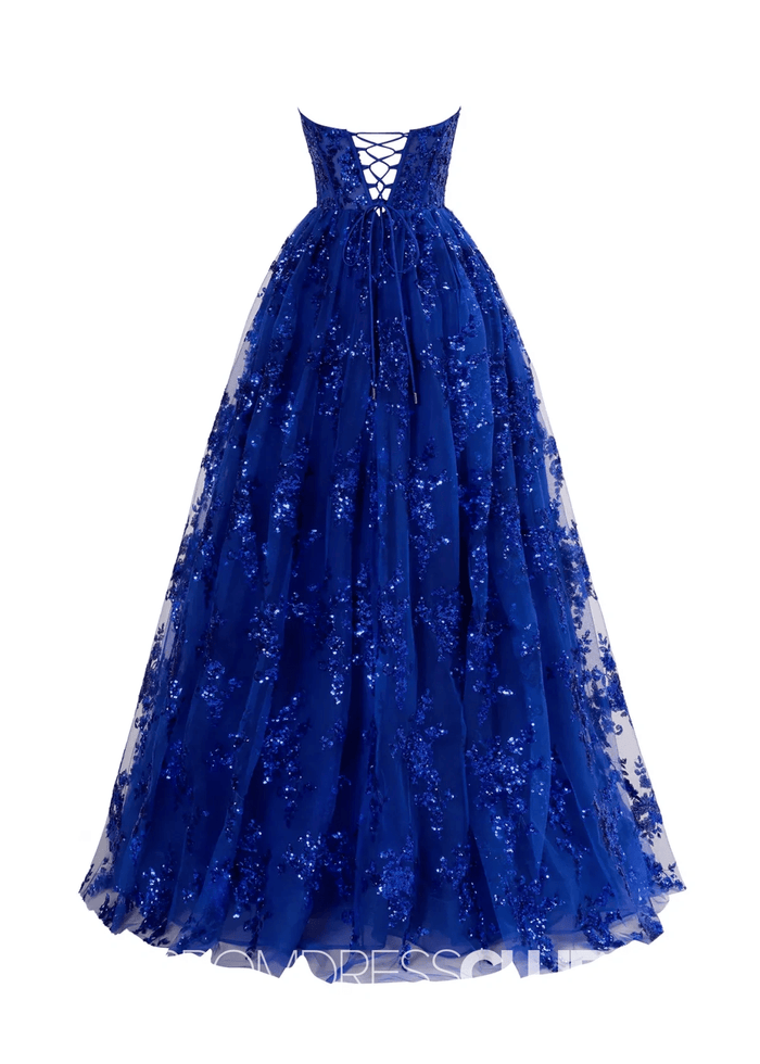 Maggie |Royal Blue Long Prom Dresses Near Me With A Line Strapless Pleating Applique - Price #price_variant_lowest# - Royal Blue - PromDressClub
