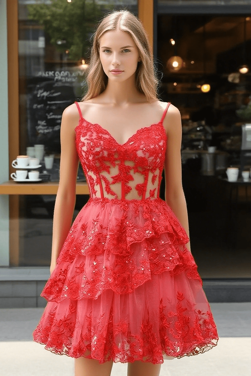 Make an Entrance Lavender Homecoming Dress with Ruffles for a Memorable Night - Red - PromDressClub