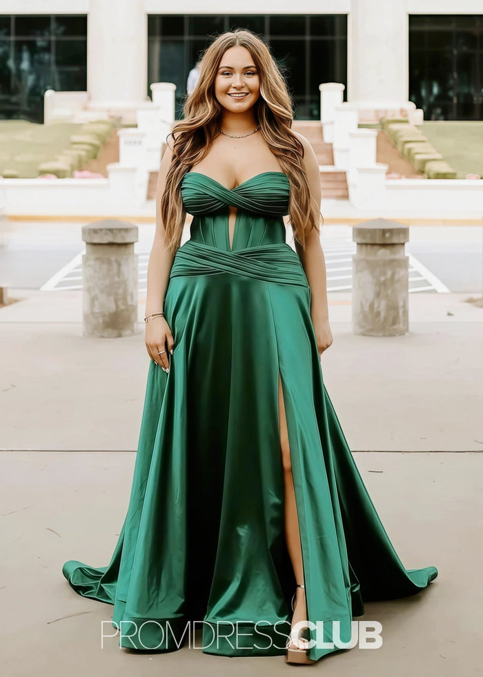 Marian | A Line Dark Red Long Prom Dress Near Me - Price #price_variant_lowest# - Emerald Green - PromDressClub